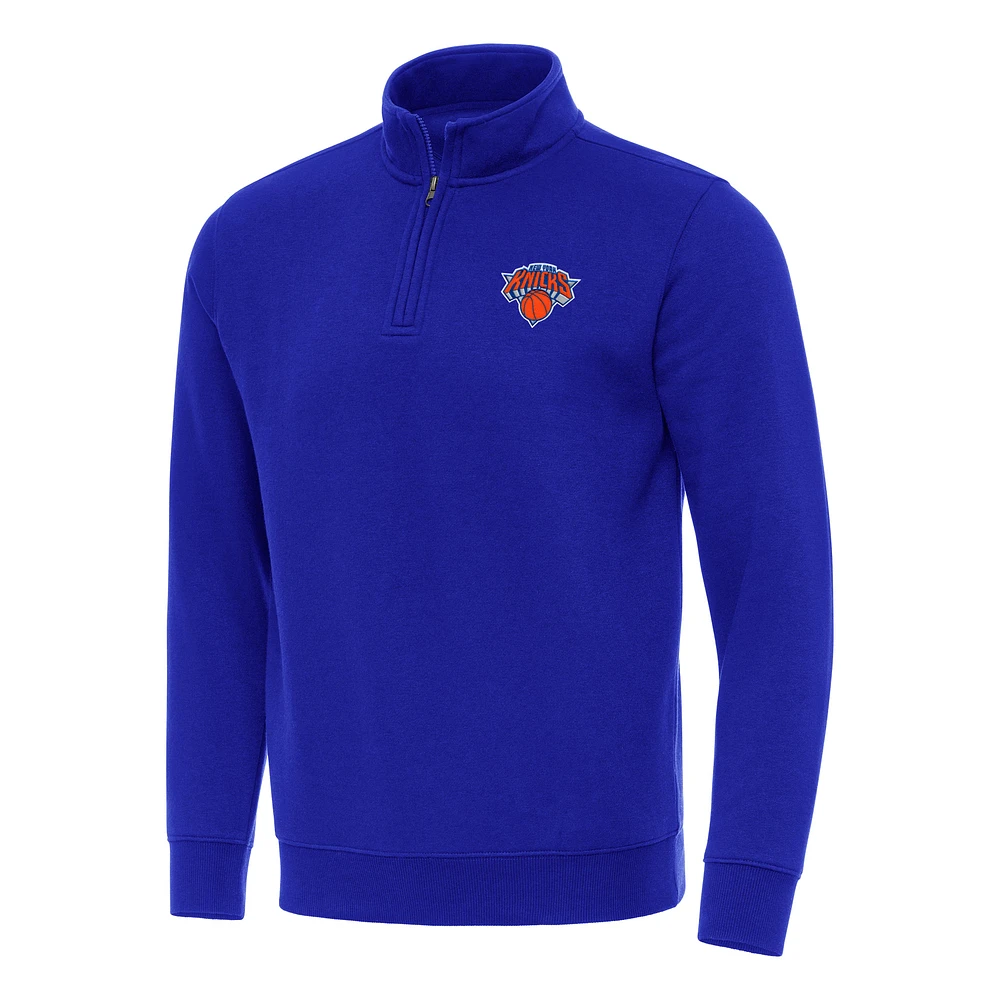 Men's Antigua Blue New York Knicks Victory Quarter-Zip Mock Sweatshirt