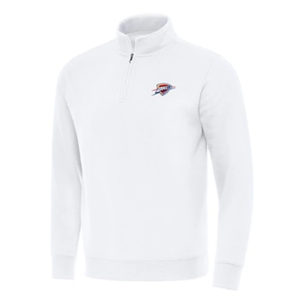 Men's Antigua White Oklahoma City Thunder Victory Quarter-Zip Mock Sweatshirt