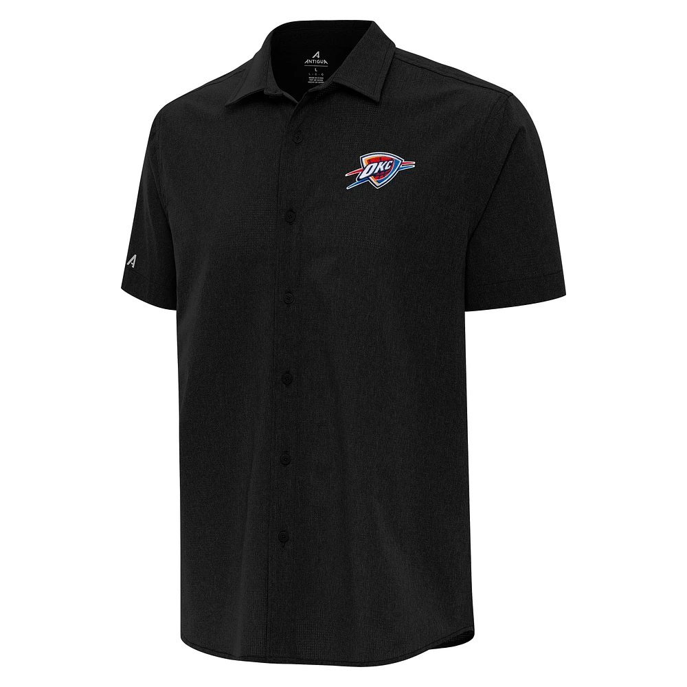 Men's Antigua Black Oklahoma City Thunder Activate Woven Short Sleeve Button-Up Shirt