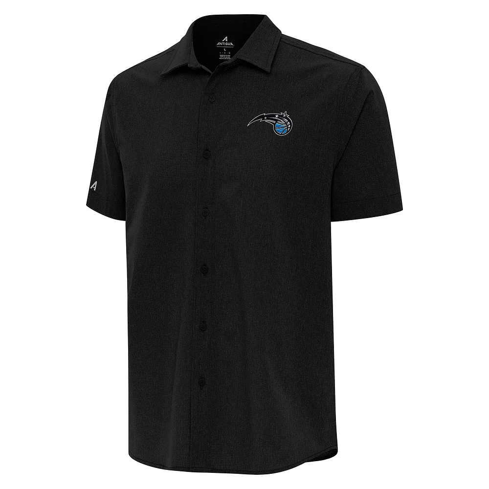 Men's Antigua Black Orlando Magic Activate Woven Short Sleeve Button-Up Shirt