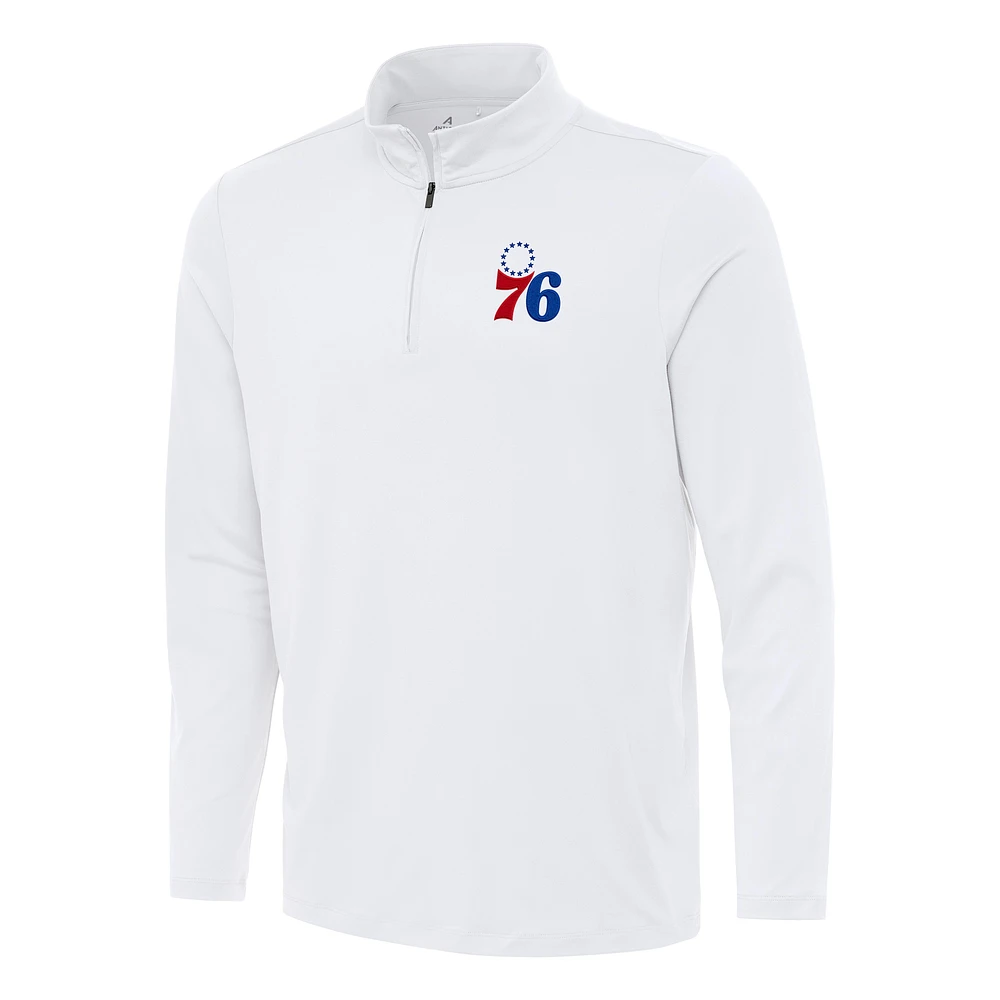 Men's Antigua White Philadelphia 76ers Reprocess Quarter-Zip Top