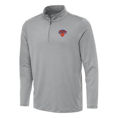 Men's Antigua Gray New York Knicks Reprocess Quarter-Zip Top