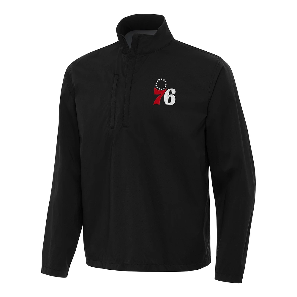 Men's Antigua Black Philadelphia 76ers Brisk Quarter-Zip Windbreaker