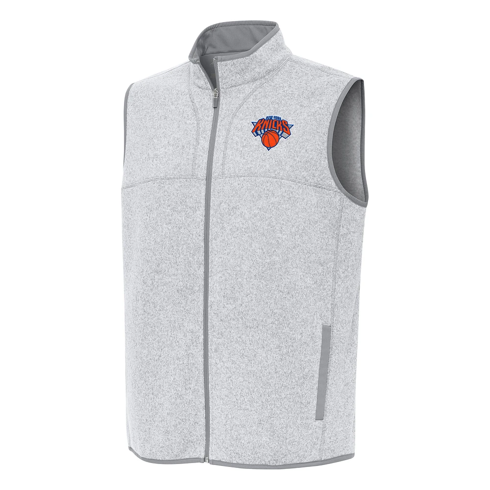 Men's Antigua Heather Gray New York Knicks Fortune Full-Zip Vest