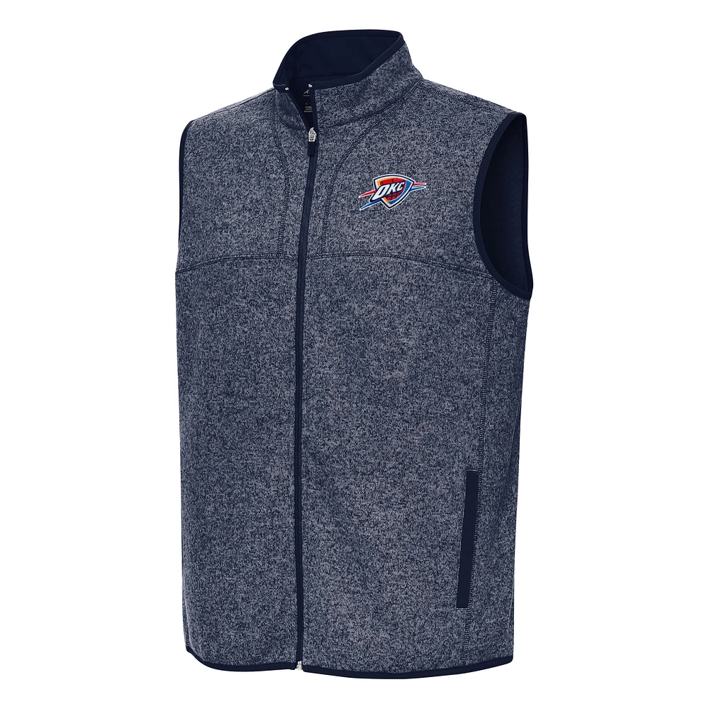 Men's Antigua Heather Navy Oklahoma City Thunder Fortune Full-Zip Vest