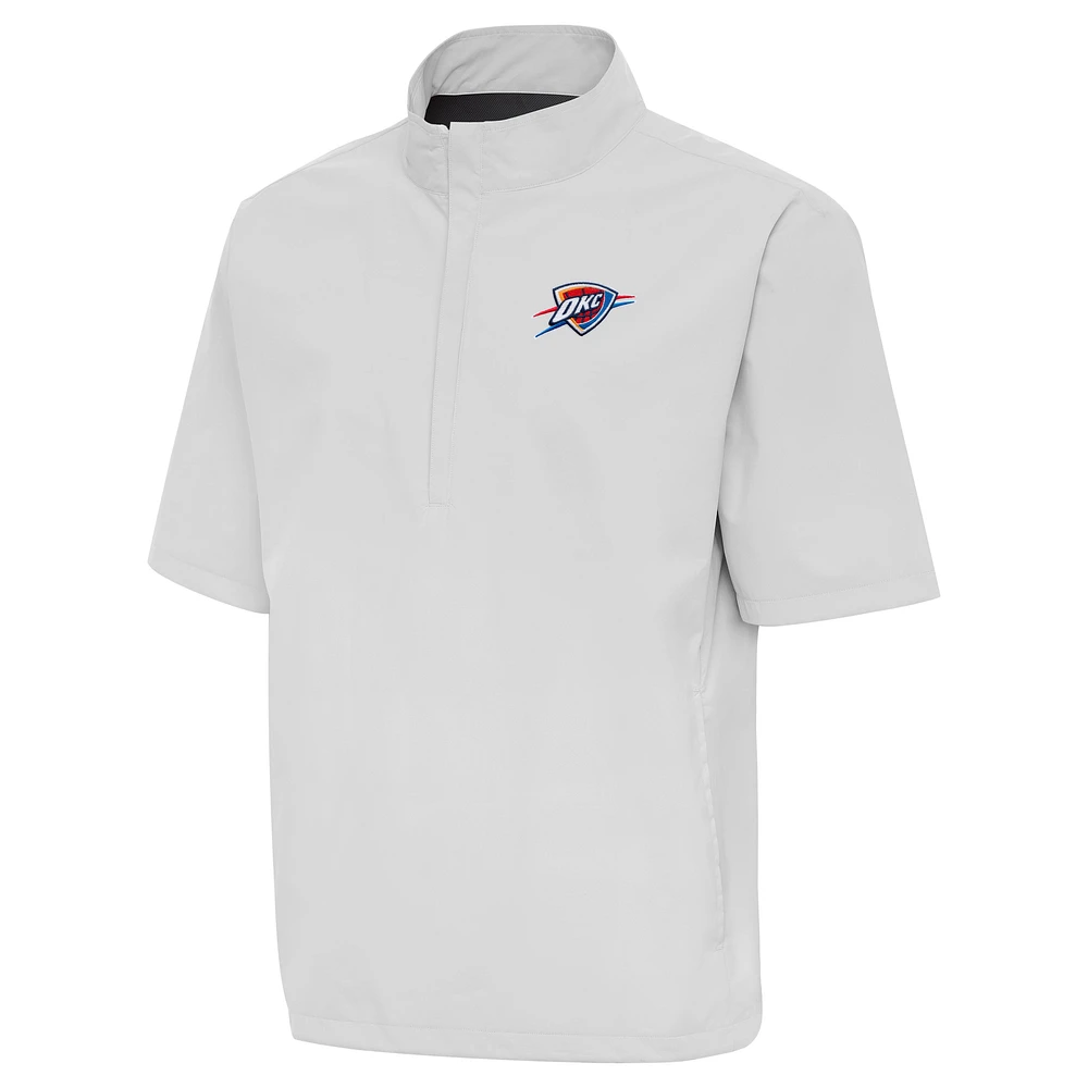 Men's Antigua Heather Gray Oklahoma City Thunder Brisk Quarter-Zip Windbreaker