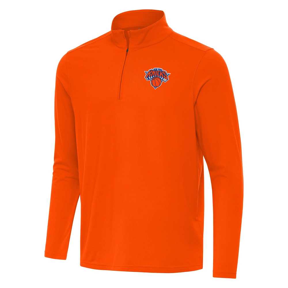 Men's Antigua Orange New York Knicks Intent Quarter-Zip Top