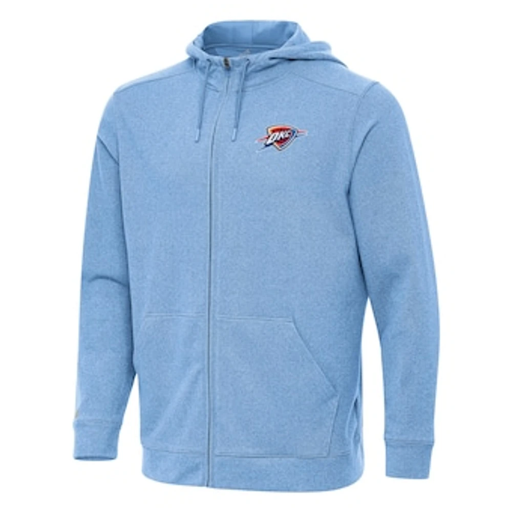 Men's Antigua Heather Powder Blue Oklahoma City Thunder Effortless Full-Zip Hoodie Jacket