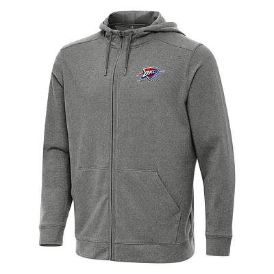 Men's Antigua Heather Charcoal Oklahoma City Thunder Effortless Full-Zip Hoodie Jacket