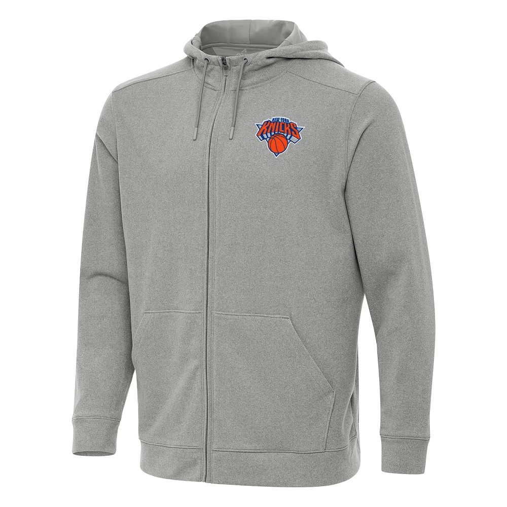 Men's Antigua Heather Gray New York Knicks Effortless Full-Zip Hoodie Jacket