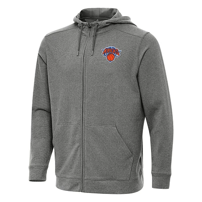 Men's Antigua Heather Charcoal New York Knicks Effortless Full-Zip Hoodie Jacket