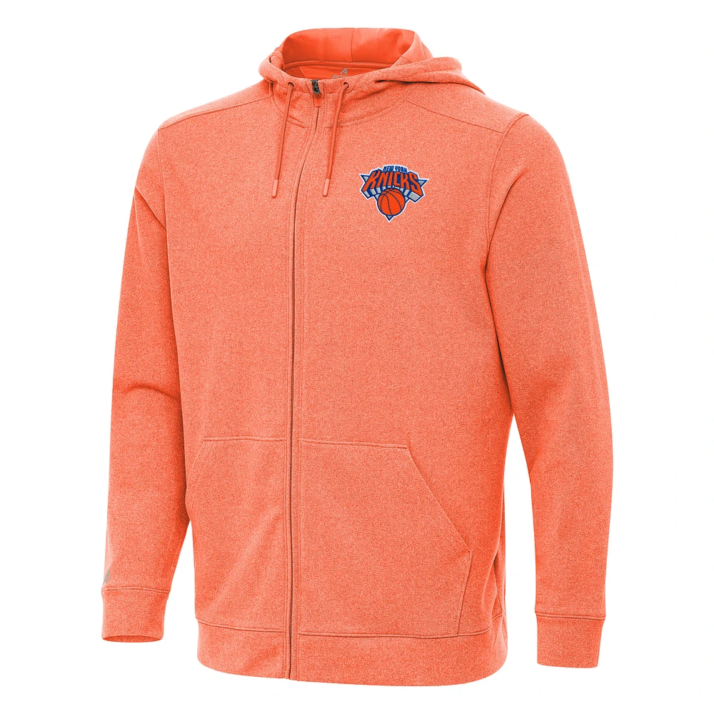 Men's Antigua Heather Orange New York Knicks Effortless Full-Zip Hoodie Jacket