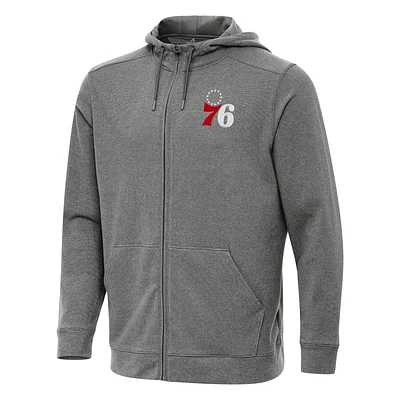 Men's Antigua Heather Charcoal Philadelphia 76ers Effortless Full-Zip Hoodie Jacket