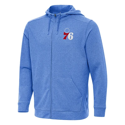 Men's Antigua Heather Royal Philadelphia 76ers Effortless Full-Zip Hoodie Jacket