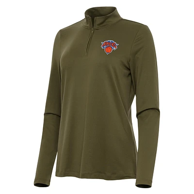 Women's Antigua Olive New York Knicks Reprocess Quarter-Zip Top