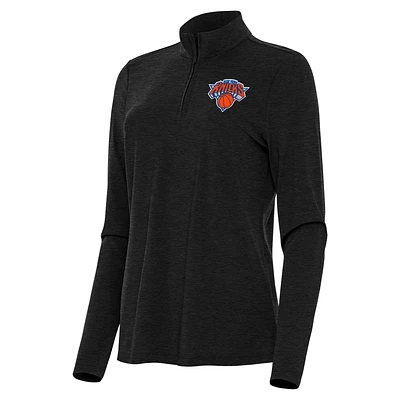 Women's Antigua Heather Black New York Knicks Bright Quarter-Zip Top