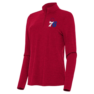 Women's Antigua Heather Red Philadelphia 76ers Bright Quarter-Zip Top