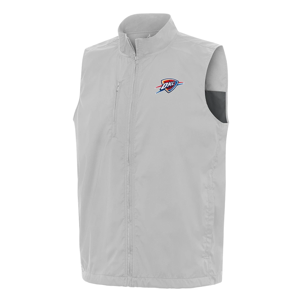 Men's Antigua Heather Gray Oklahoma City Thunder Brisk Full-Zip Vest