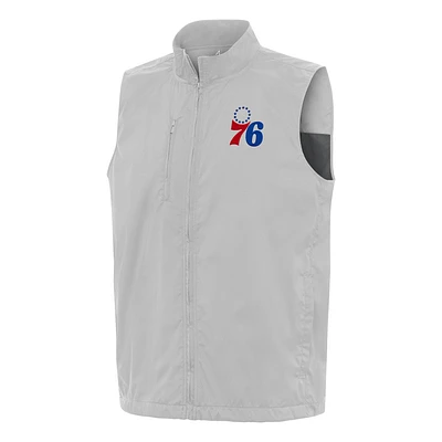 Men's Antigua  Heather Gray Philadelphia 76ers Brisk Full-Zip Vest
