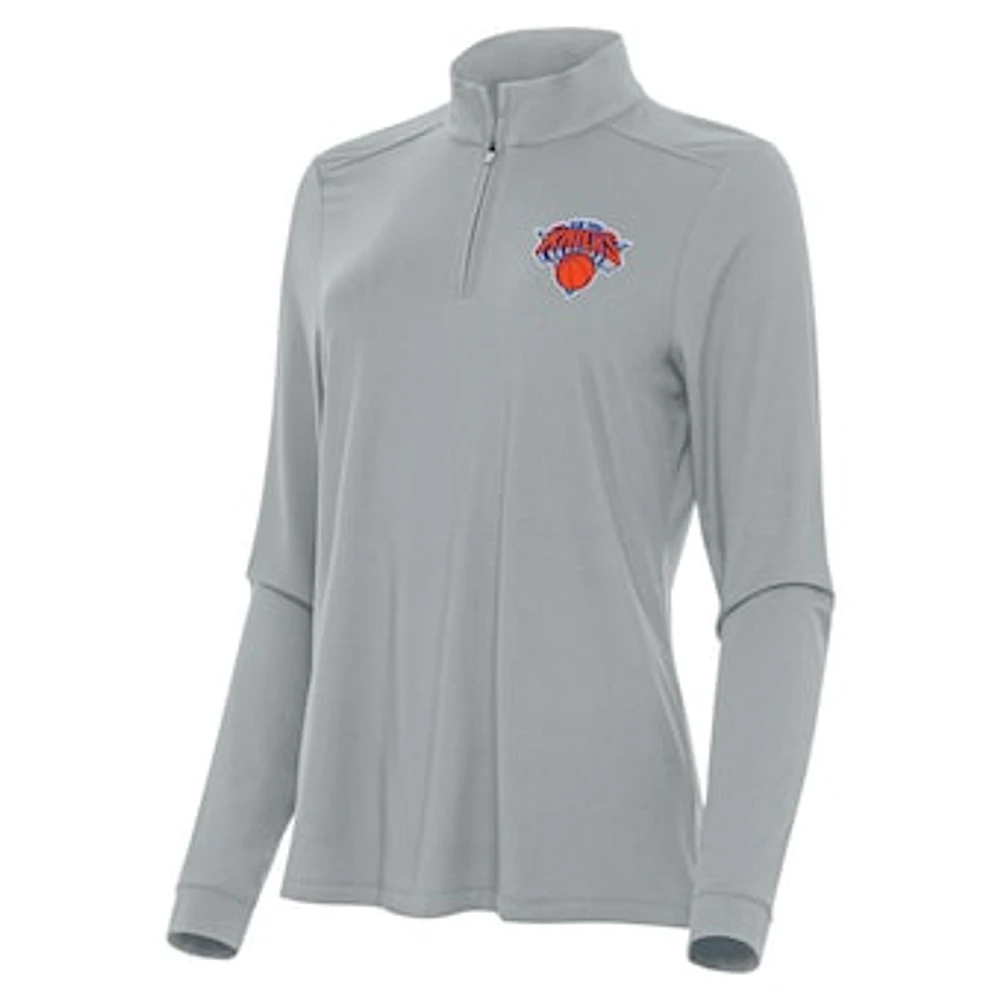 Women's Antigua Gray New York Knicks Intent Quarter-Zip Top