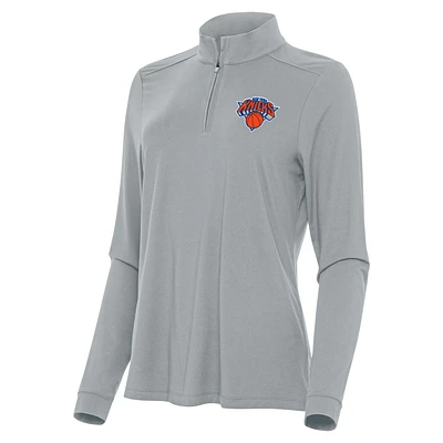 Women's Antigua Gray New York Knicks Intent Quarter-Zip Top