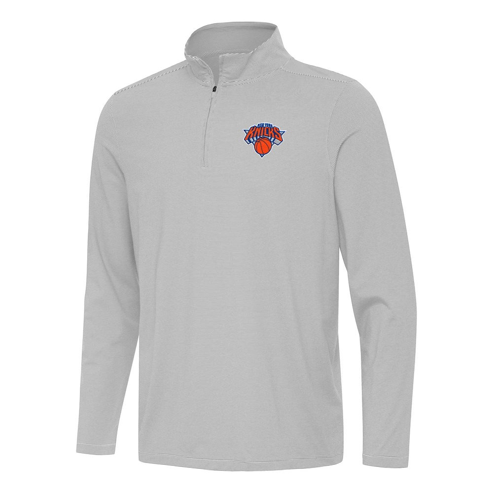 Men's Antigua Gray New York Knicks Twine Quarter-Zip Top