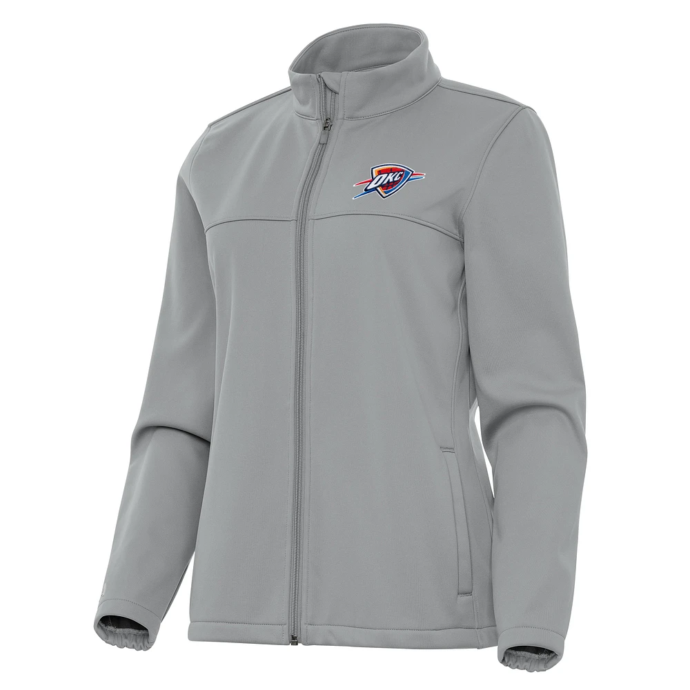 Women's Antigua Gray Oklahoma City Thunder Links 2 Full-Zip Golf Jacket