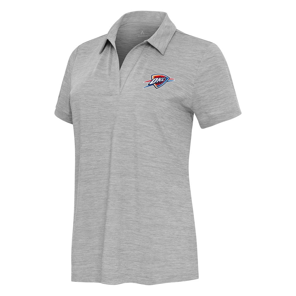 Women's Antigua Heather Gray Oklahoma City Thunder Layout V-Neck Polo