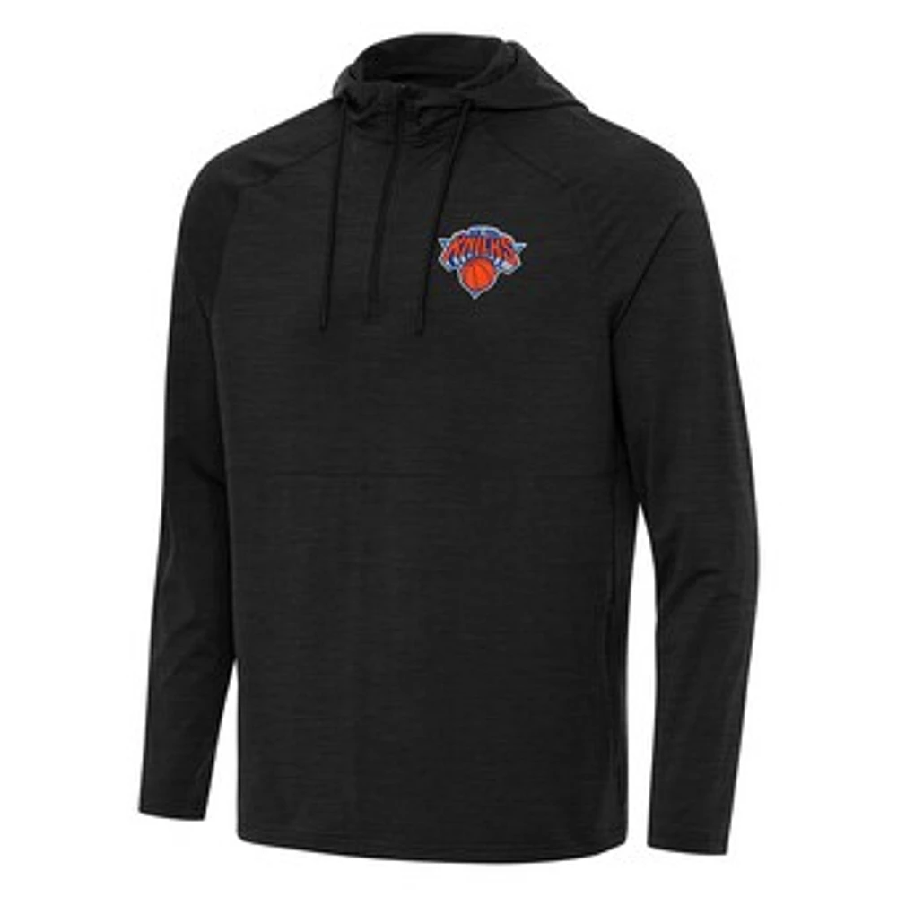 Men's Antigua Heather New York Knicks Spikes Raglan Quarter-Zip Hoodie
