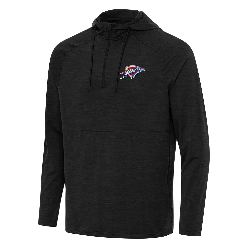 Men's Antigua Heather Oklahoma City Thunder Spikes Raglan Quarter-Zip Hoodie
