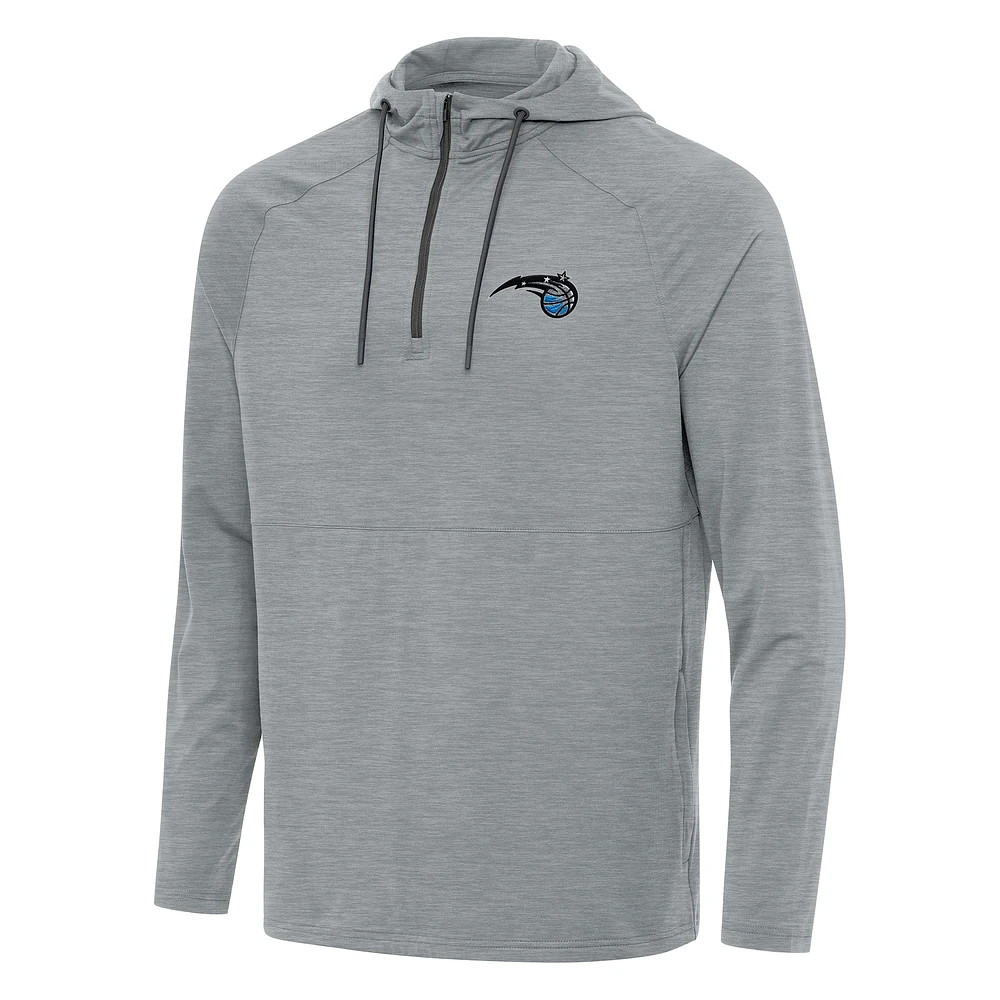 Men's Antigua Heather Gray Orlando Magic Spikes Raglan Quarter-Zip Hoodie