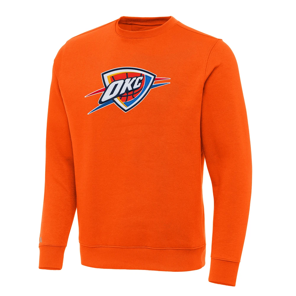 Men's Antigua Orange Oklahoma City Thunder Victory Crewneck Pullover Sweatshirt