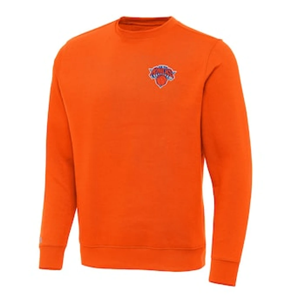 Men's Antigua Orange New York Knicks Victory Crewneck Pullover Sweatshirt
