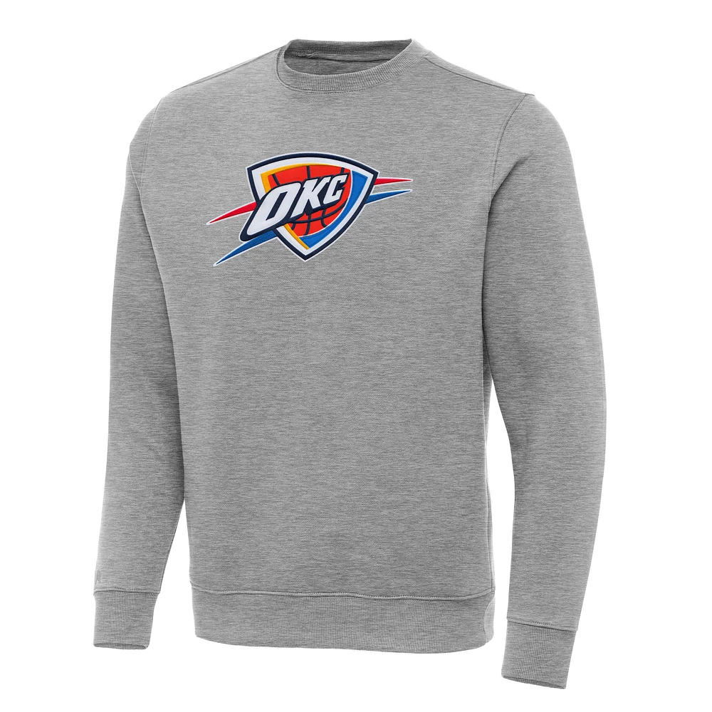Men's Antigua Heather Gray Oklahoma City Thunder Big & Tall Victory Crew Neck Pullover Sweatshirt