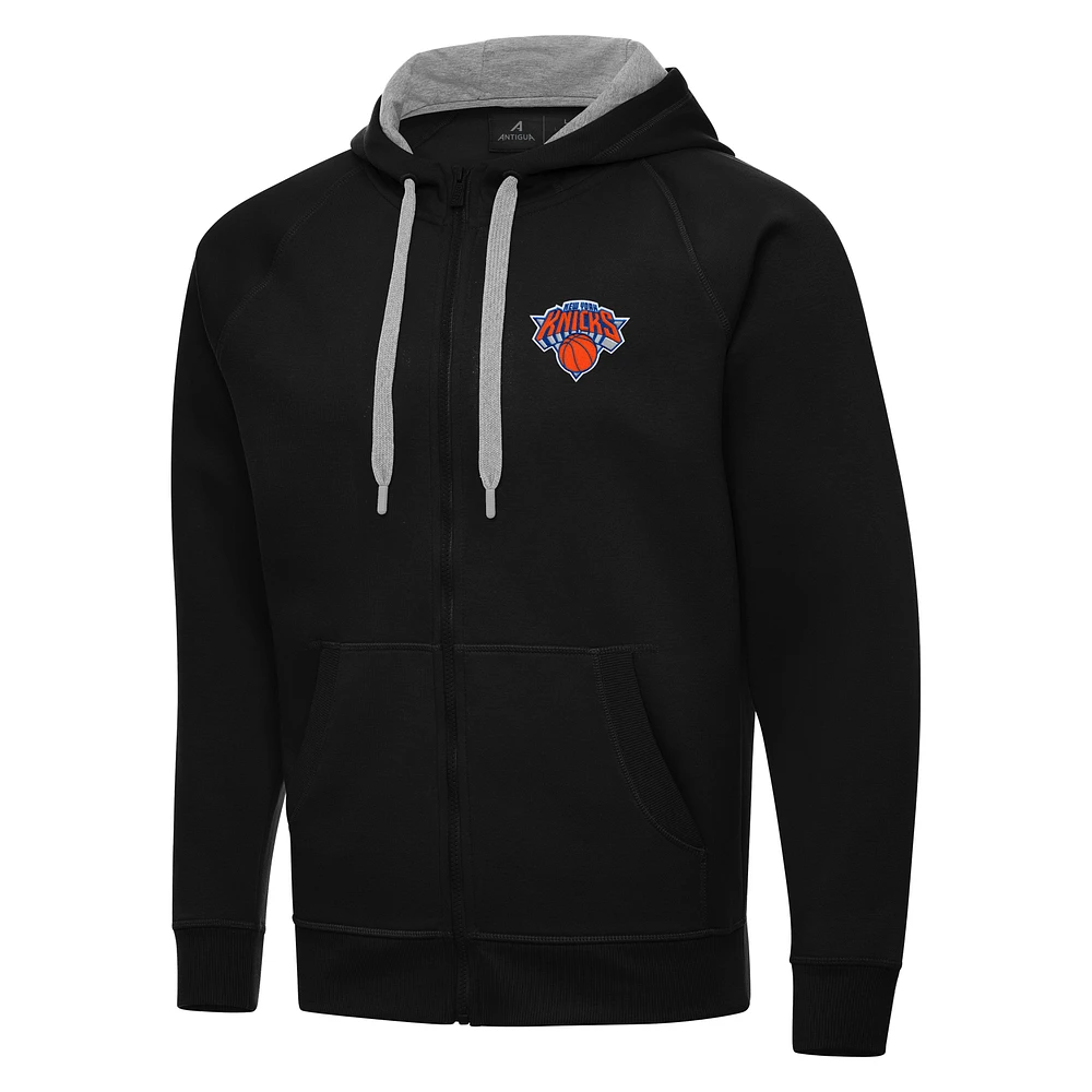 Men's Antigua Black New York Knicks Big & Tall Victory Full-Zip Hoodie Jacket