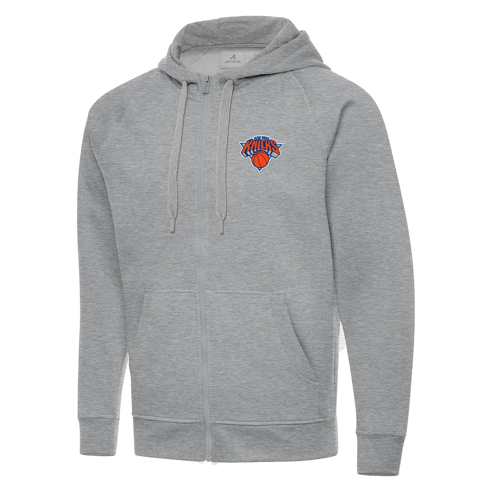 Men's Antigua Heather Gray New York Knicks Big & Tall Victory Full-Zip Hoodie