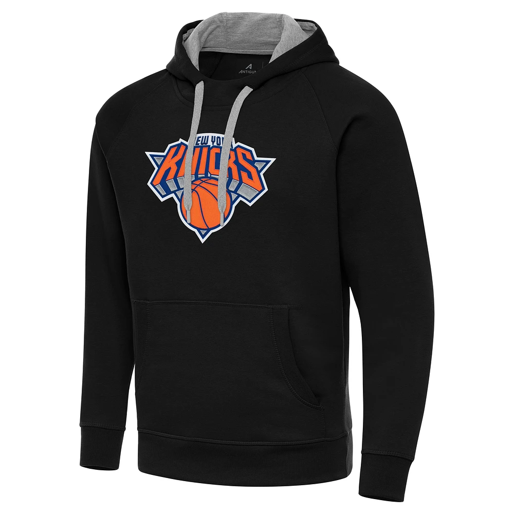 Men's Antigua Black New York Knicks Big & Tall Victory Raglan Pullover Hoodie