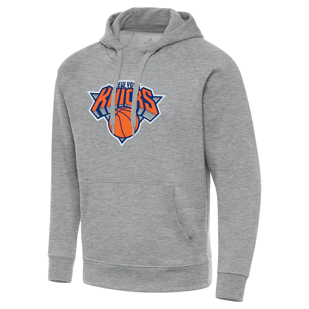 Men's Antigua Heather Gray New York Knicks Big & Tall Victory Raglan Pullover Hoodie
