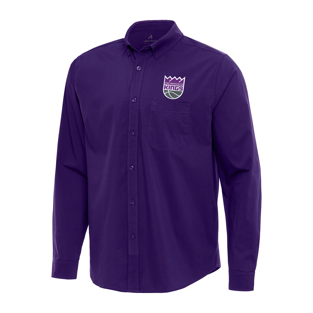 Men's Antigua Purple Sacramento Kings Flight Woven Tri-Blend Long Sleeve Button-Down Shirt