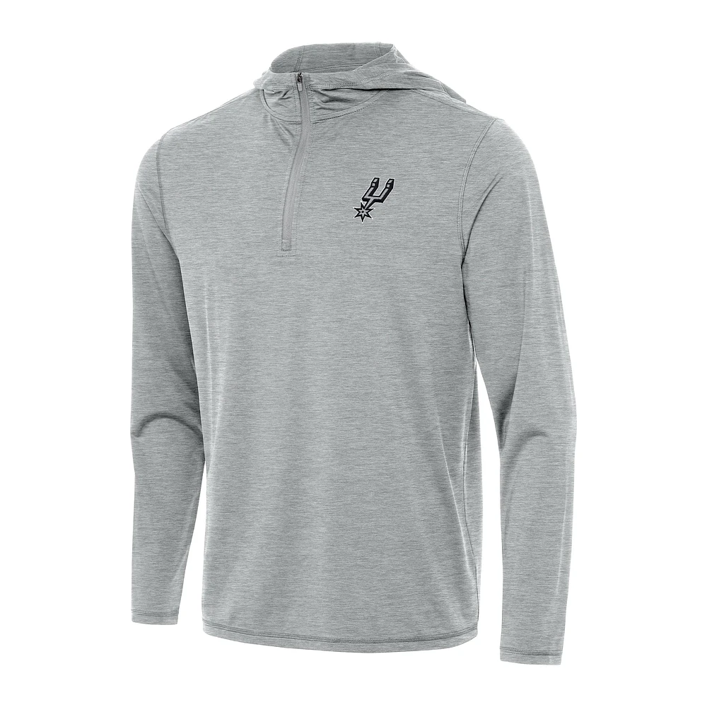 Men's Antigua Heather Gray San Antonio Spurs Tidy Quarter-Zip Hoodie