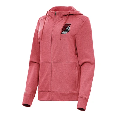 Women's Antigua Heather Red Portland Trail Blazers Seeker Full-Zip Hoodie Jacket