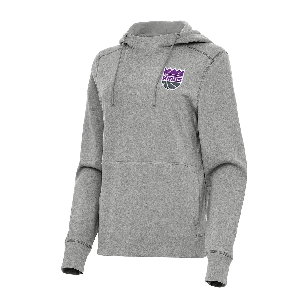 Women's Antigua Heather Gray Sacramento Kings Justice Pullover Hoodie