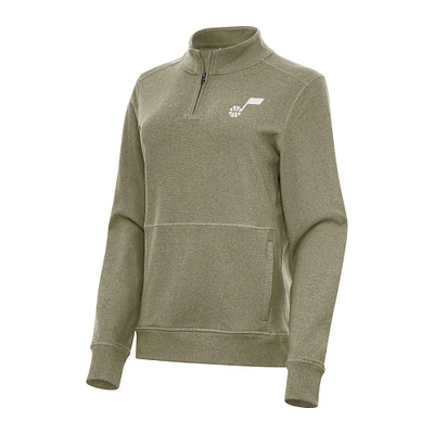 Women's Antigua Olive Utah Jazz Crush Quarter-Zip Fleece Sweatshirt