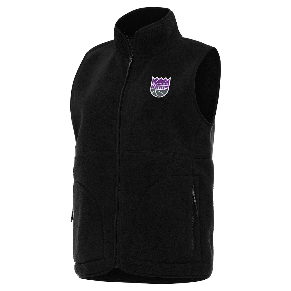 Women's Antigua Black Sacramento Kings Nostalgic Full-Zip Vest
