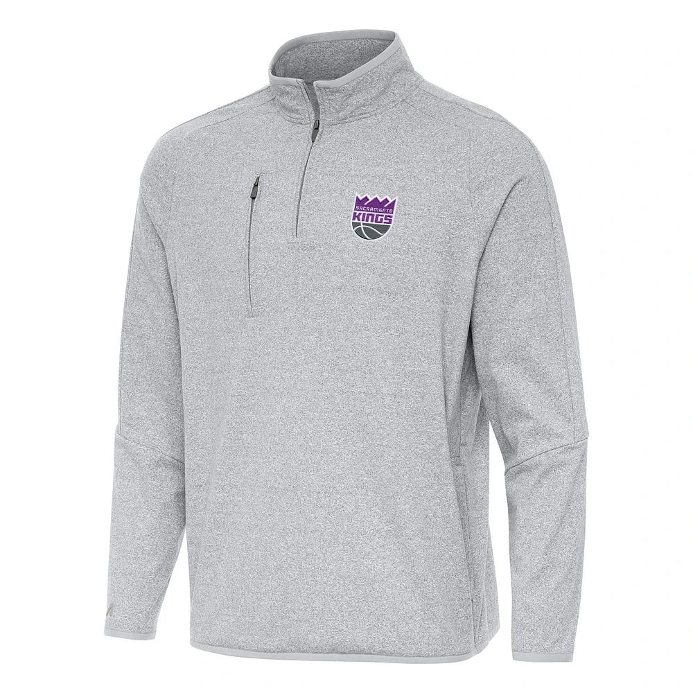 Men's Antigua Heather Gray Sacramento Kings Certain Quarter-Zip Tri-Blend Sweatshirt