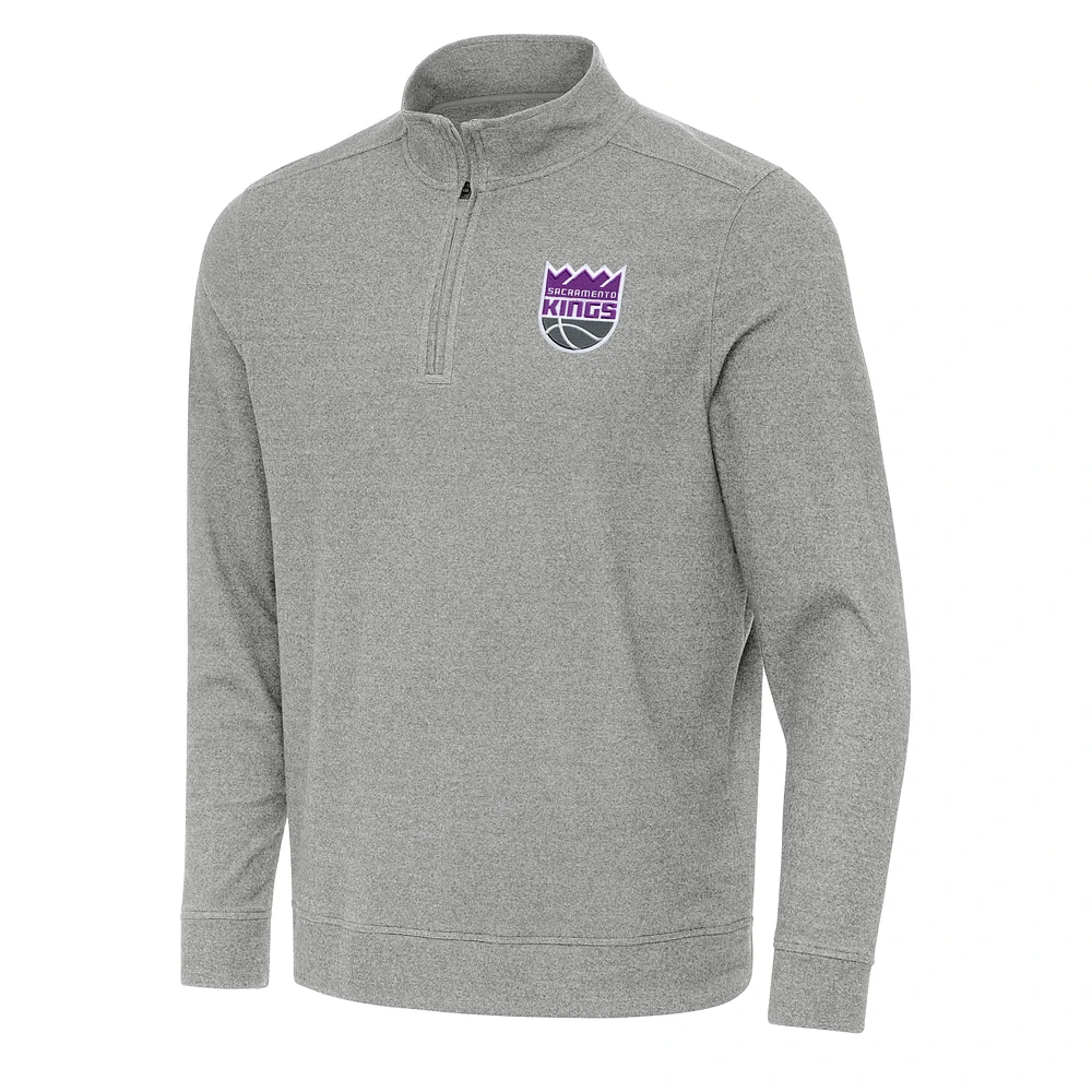 Men's Antigua Heather Gray Sacramento Kings Subtle Quarter-Zip Sweatshirt