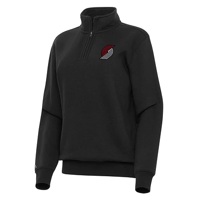 Women's Antigua Black Portland Trail Blazers Victory Quarter-Zip Sweatshirt