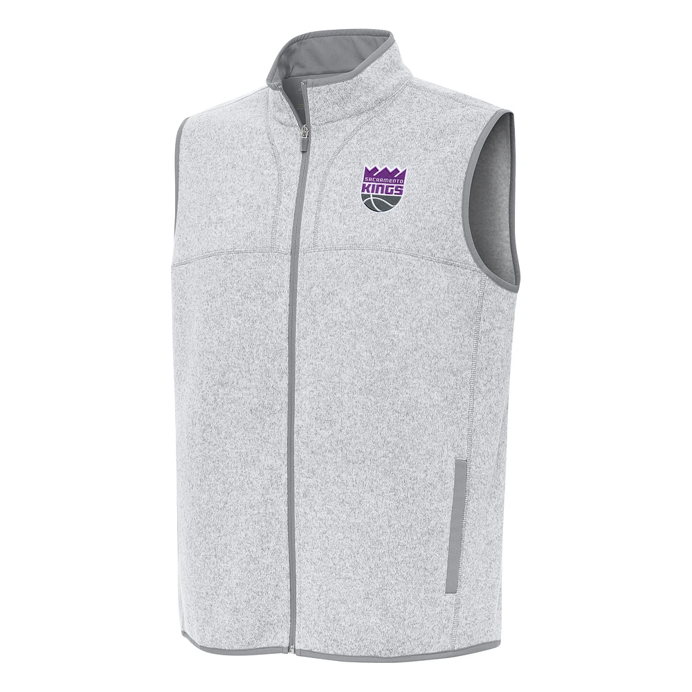 Men's Antigua Heather Gray Sacramento Kings Fortune Full-Zip Vest