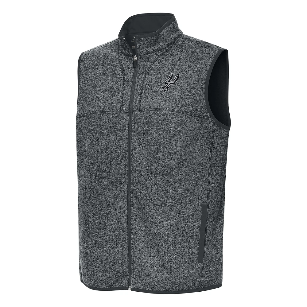 Men's Antigua Heather Charcoal San Antonio Spurs Fortune Full-Zip Vest