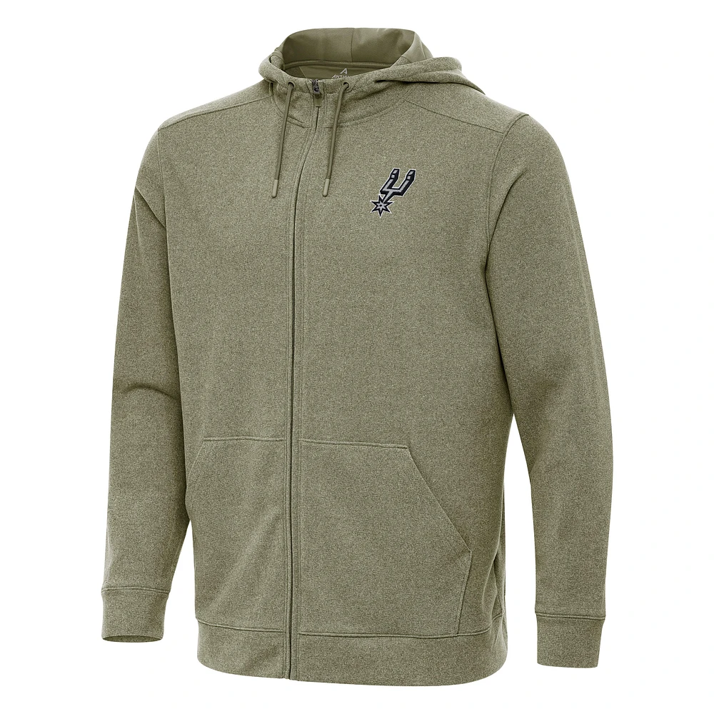 Men's Antigua Olive San Antonio Spurs Effortless Full-Zip Hoodie Jacket